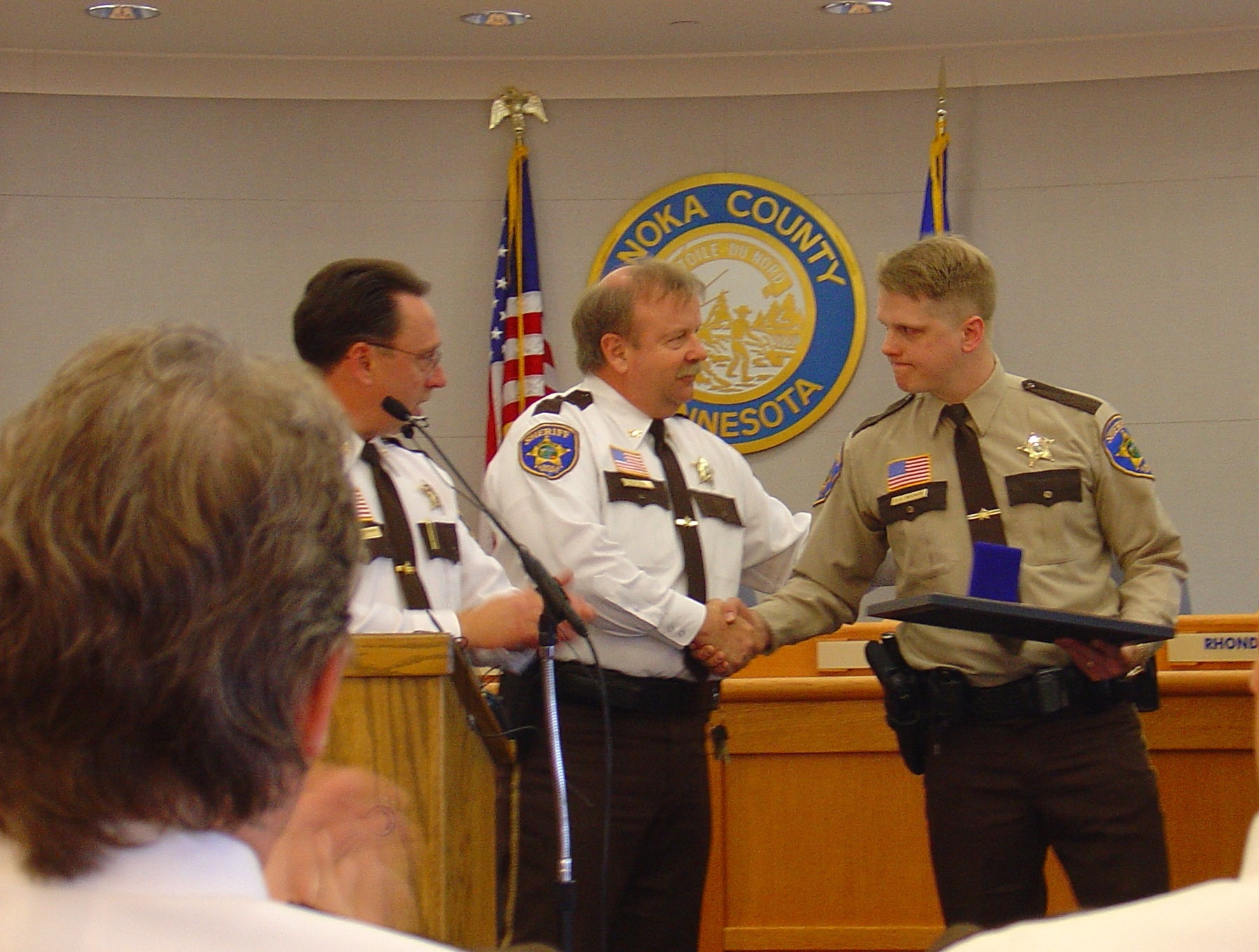 Dustin receiving his purple heart from the Anoka County Sheriff's Office.